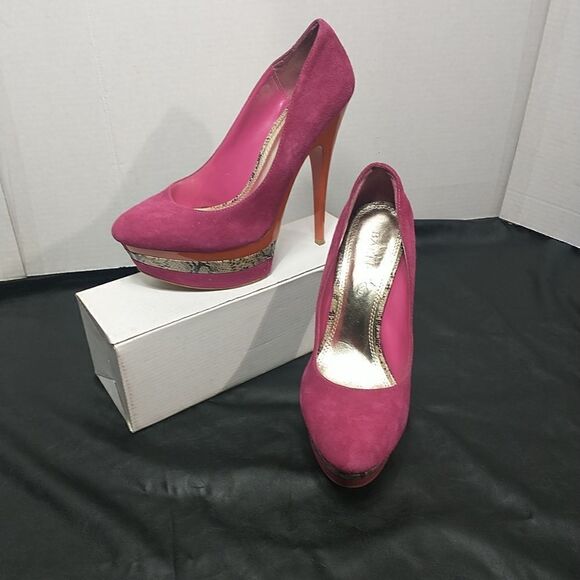 Bakers Woman's SZ 10 M Pink Orange Suede Snakeskin Pumps - Picture 1 of 13